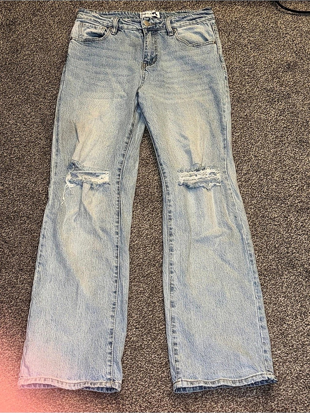 Wide Leg Distressed Jeans in Blue